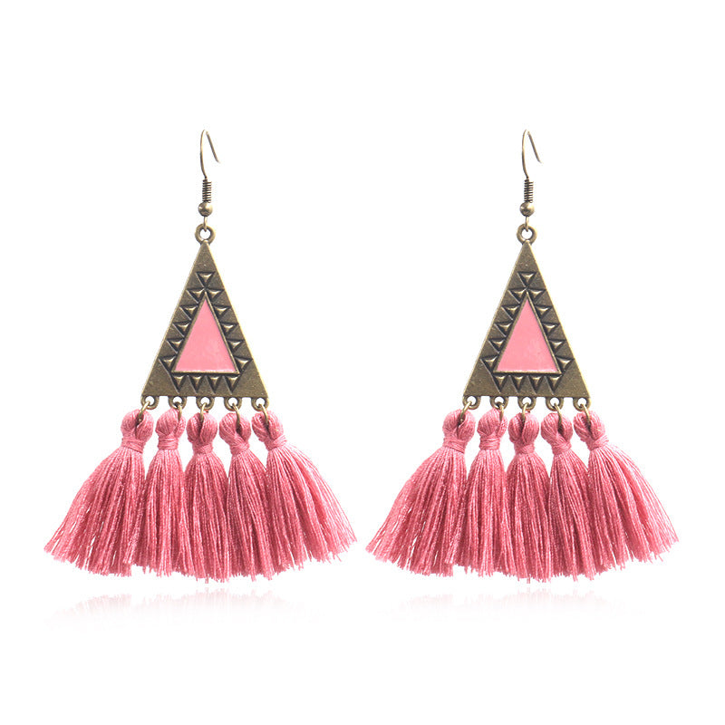 Ethnic Fashion Tassels Drop Earrings for Women-Earrings-Pink-Free Shipping Leatheretro