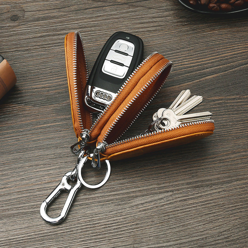 Vintage Leather Double Zipper Key Case 9006-Leatehr Key Cases-Coffee-Free Shipping Leatheretro