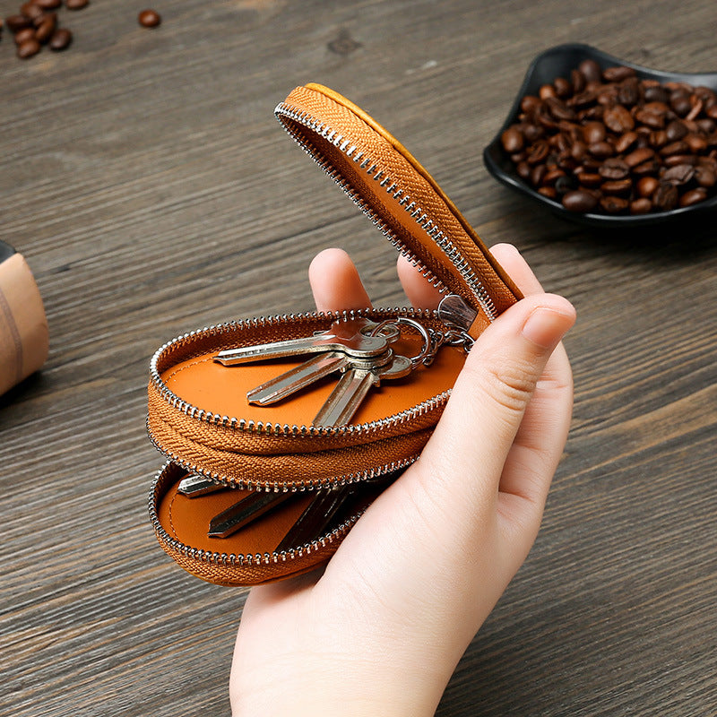 Vintage Leather Double Zipper Key Case 9006-Leatehr Key Cases-Coffee-Free Shipping Leatheretro