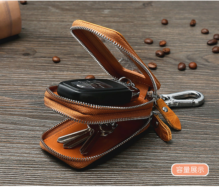 Vintage Cowhide Double Zipper Leather Car Key Cases 9009-Brown-Free Shipping Leatheretro