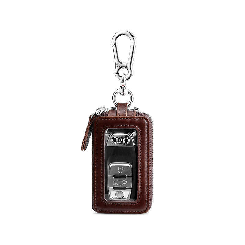 Vintage Cowhide Double Zipper Leather Car Key Cases 9009-Brown-Free Shipping Leatheretro