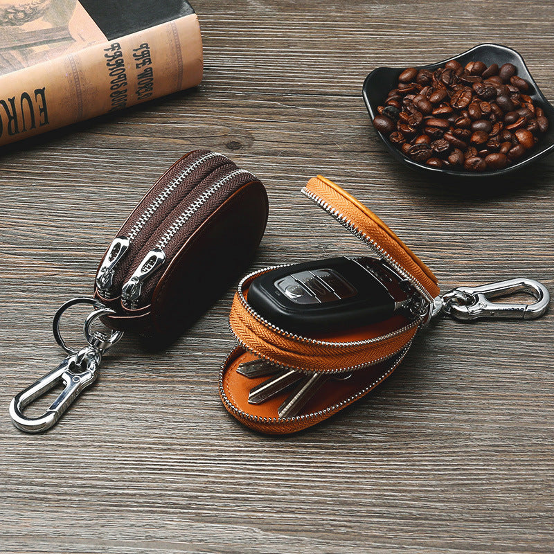 Vintage Leather Double Zipper Key Case 9006-Leatehr Key Cases-Coffee-Free Shipping Leatheretro