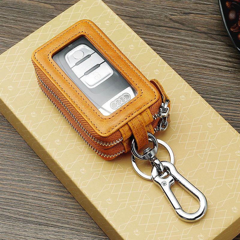 Vintage Cowhide Double Zipper Leather Car Key Cases 9009-Brown-Free Shipping Leatheretro