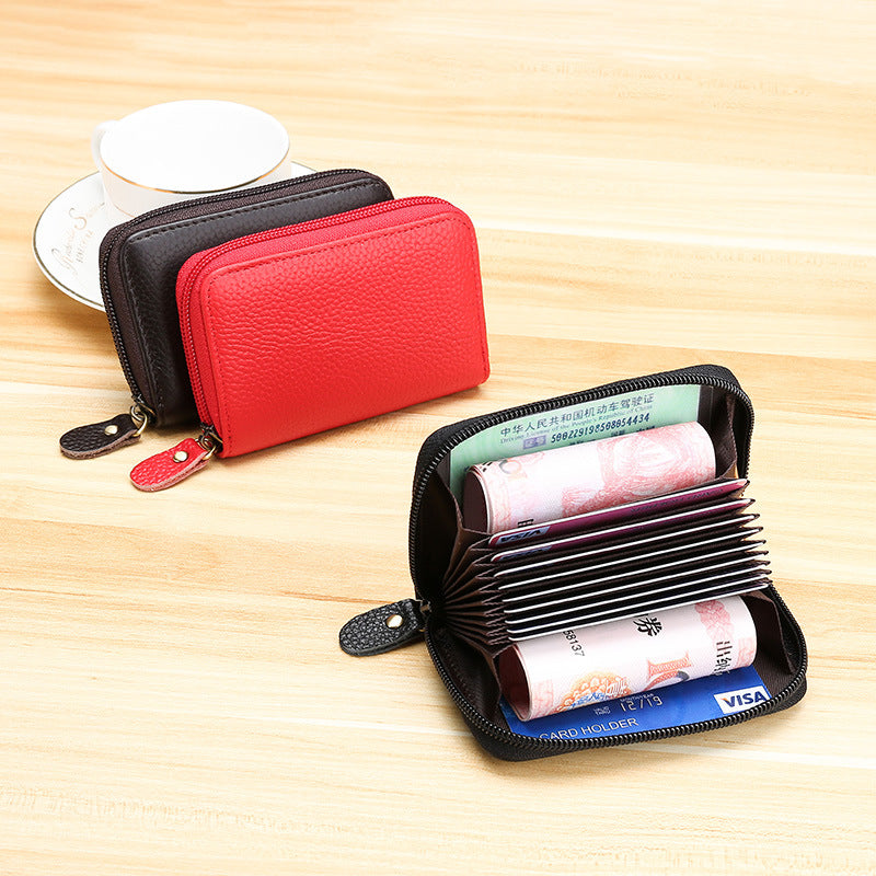 Fashion Cowhide Leather RFID Card Holder Case 8289-Leather Card Cases-Red-Free Shipping Leatheretro