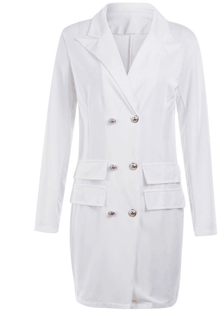 Elegant Black and White Blazer Office Lady Short Dresses-Dresses-White-S-Free Shipping Leatheretro
