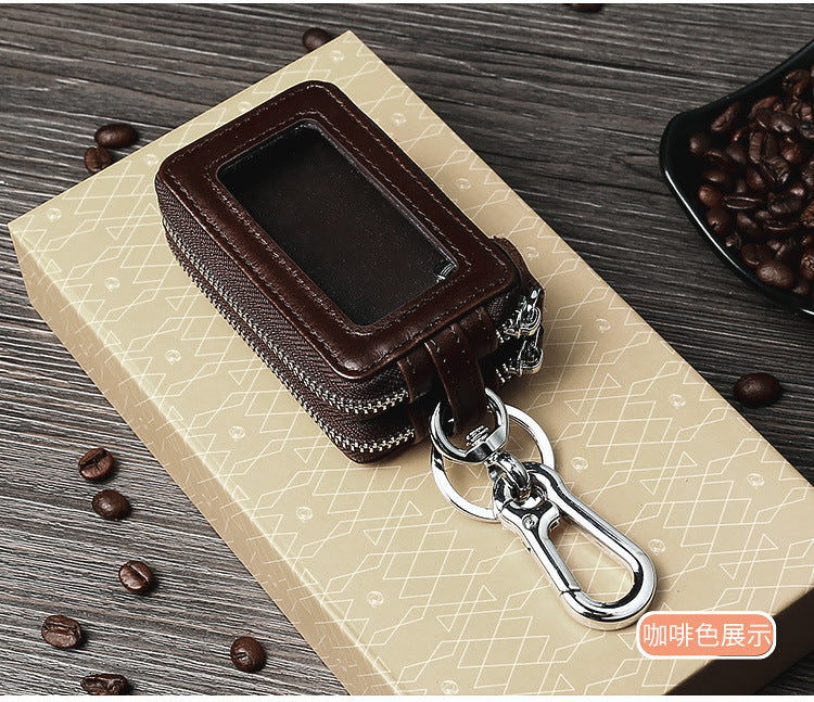 Vintage Cowhide Double Zipper Leather Car Key Cases 9009-Brown-Free Shipping Leatheretro