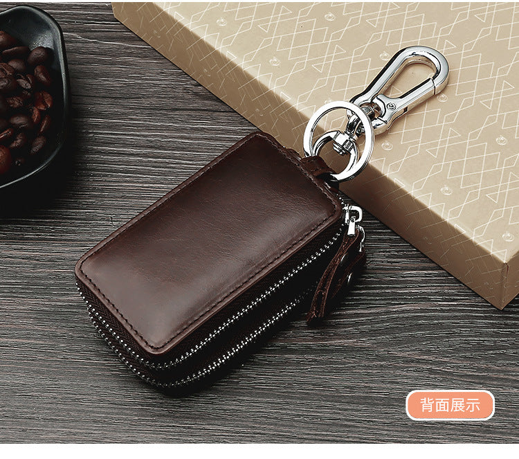 Vintage Cowhide Double Zipper Leather Car Key Cases 9009-Brown-Free Shipping Leatheretro
