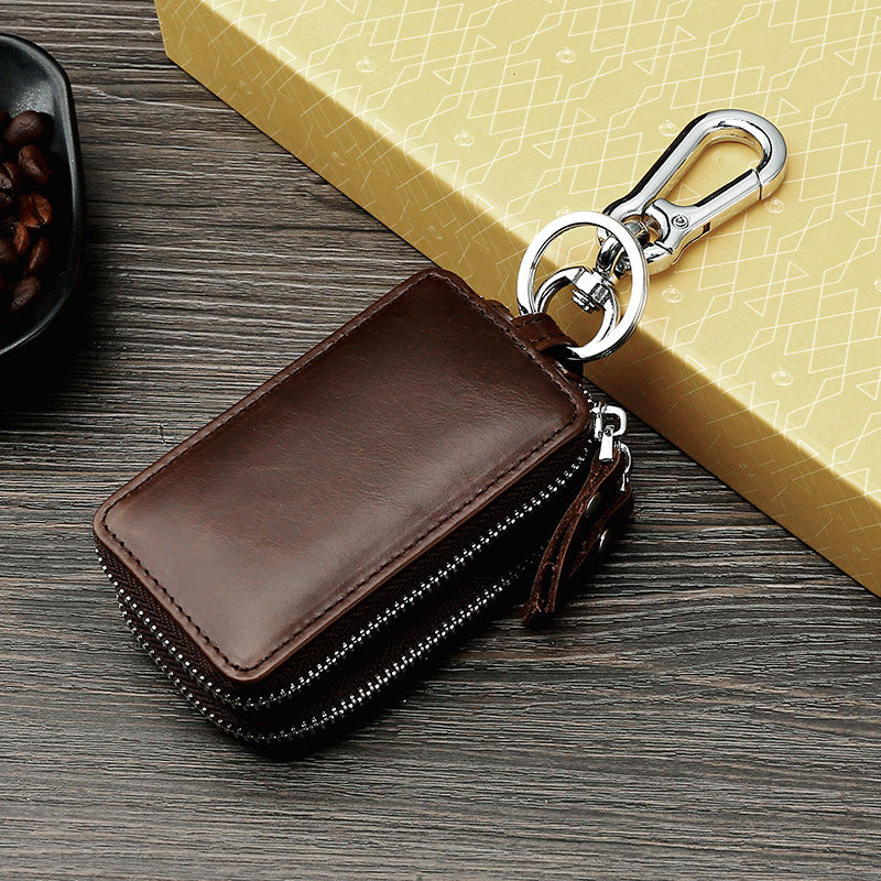 Vintage Cowhide Double Zipper Leather Car Key Cases 9009-Coffee-Free Shipping Leatheretro