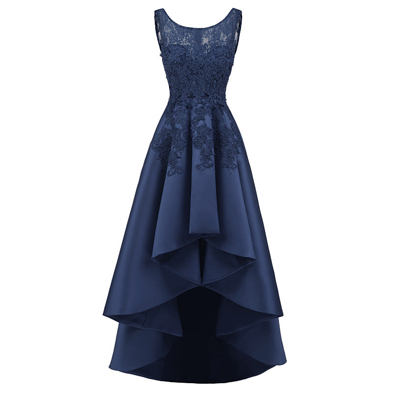 Women Red Lace Asymmetrical Evening Party Dresses-Dresses-Navy Blue-US2-Free Shipping Leatheretro