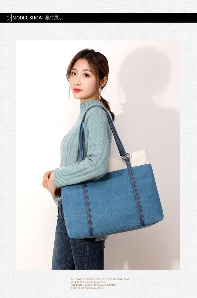 Women Lager Canvas Tote Handbags for Traveling K1901-Handbags-Blue-Free Shipping Leatheretro