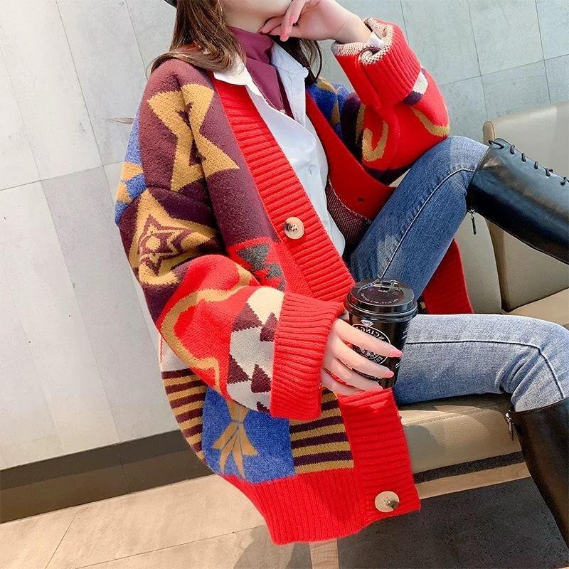 Women Loose Cardigan Sweaters-Sweaters-Red-One Size-Free Shipping Leatheretro