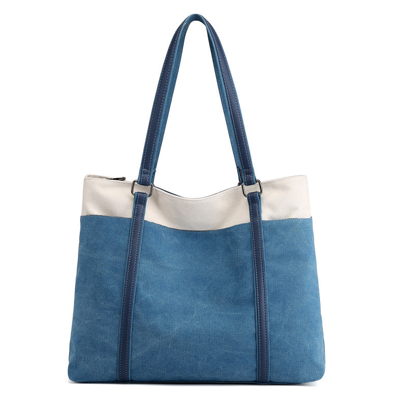 Women Lager Canvas Tote Handbags for Traveling K1901-Handbags-Blue-Free Shipping Leatheretro