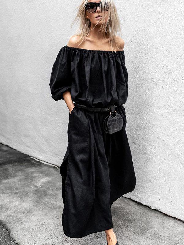 Black Off-Shoulder Loose Long Dress-Maxi Dress-BLACK-S-Free Shipping Leatheretro