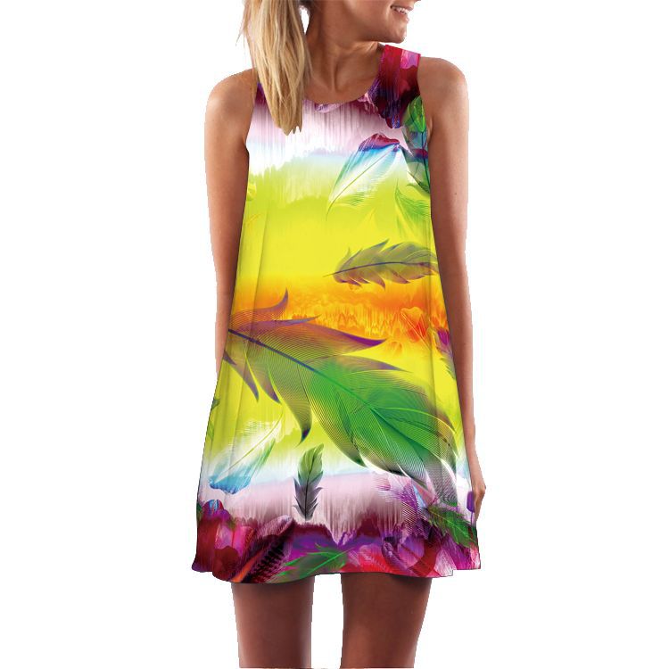 Casual Sleeveless Floral Print Summer Short Dresses-Dresses-LYQ-351-S-Free Shipping Leatheretro