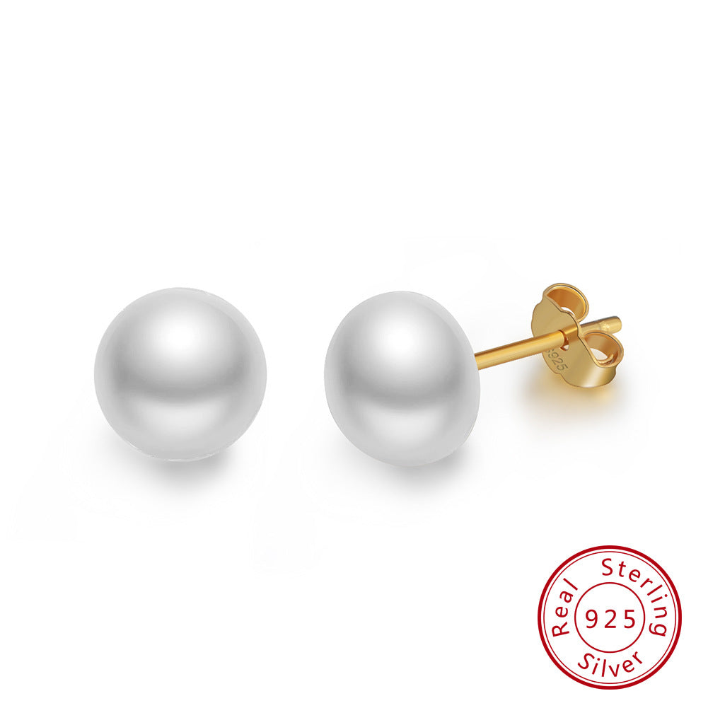 Fresh Water Pearl Sterling Silver Studs for Women-E-Free Shipping Leatheretro