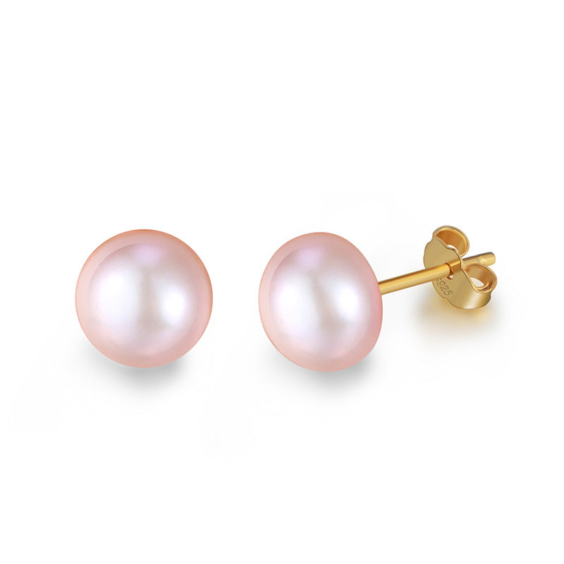 Fresh Water Pearl Sterling Silver Studs for Women-D-Free Shipping Leatheretro