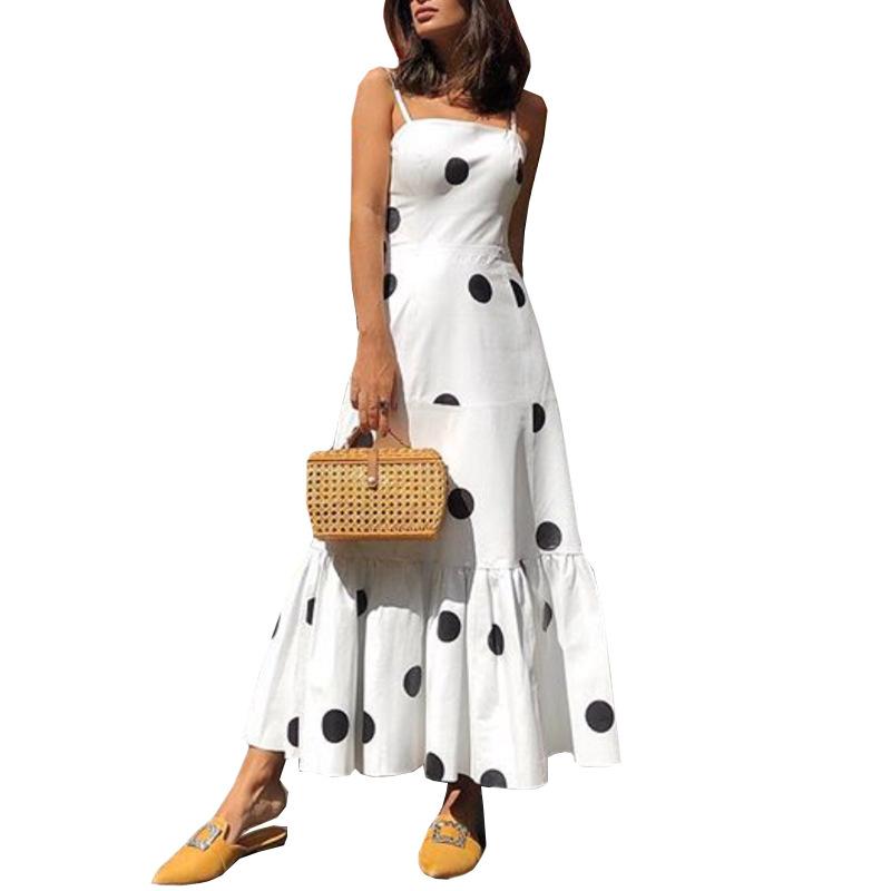 Sexy Strapless Dot Print Dresses-Maxi Dresses-White-S-Free Shipping Leatheretro