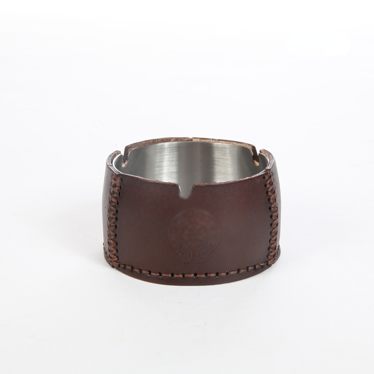 Handmade Leather Round Shape Ashtray-A-Free Shipping Leatheretro