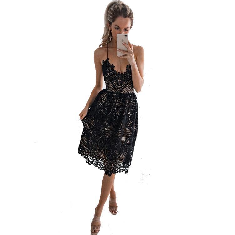 Women Lace Backless Short Dresses-Sexy Dresses-Black-S-Free Shipping Leatheretro