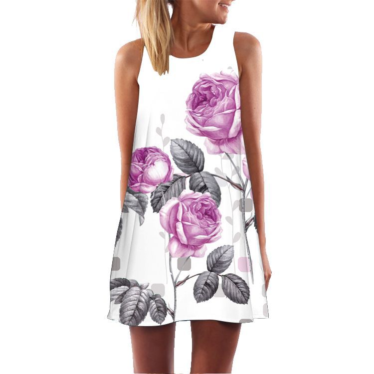 Casual Sleeveless Floral Print Summer Short Dresses-Dresses-LYQ-356-S-Free Shipping Leatheretro
