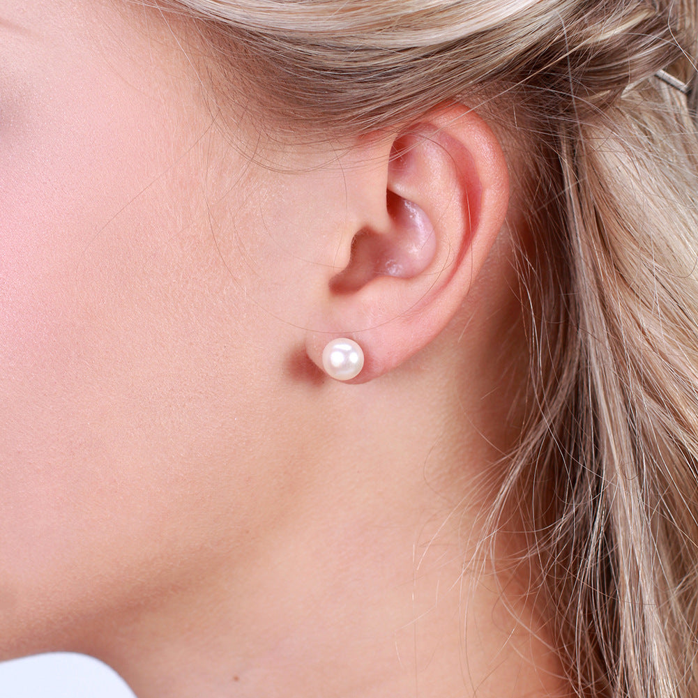 Fresh Water Pearl Sterling Silver Studs for Women-A-Free Shipping Leatheretro