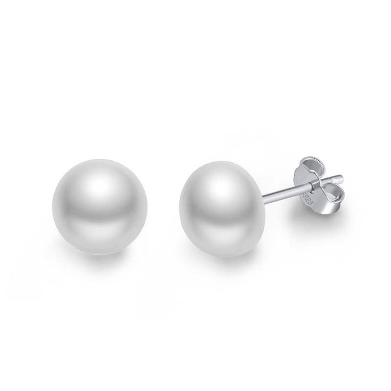 Fresh Water Pearl Sterling Silver Studs for Women-C-Free Shipping Leatheretro