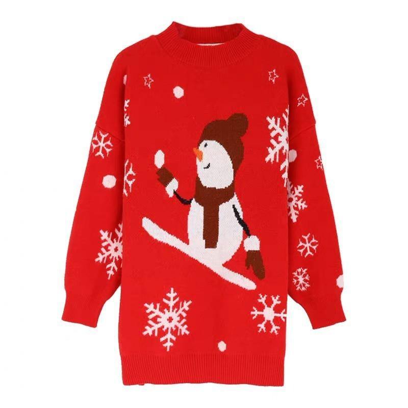 Women Christmas Snow Man Knitted Sweaters-Sweaters-Red-One Size-Free Shipping Leatheretro