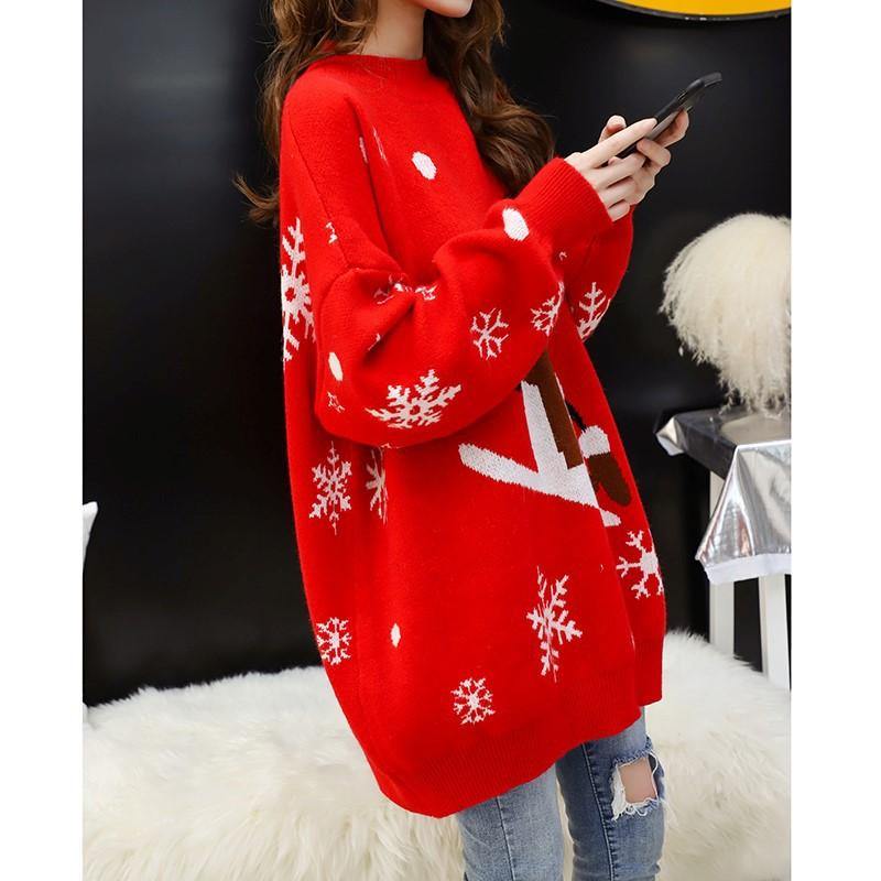 Women Christmas Snow Man Knitted Sweaters-Sweaters-Red-One Size-Free Shipping Leatheretro