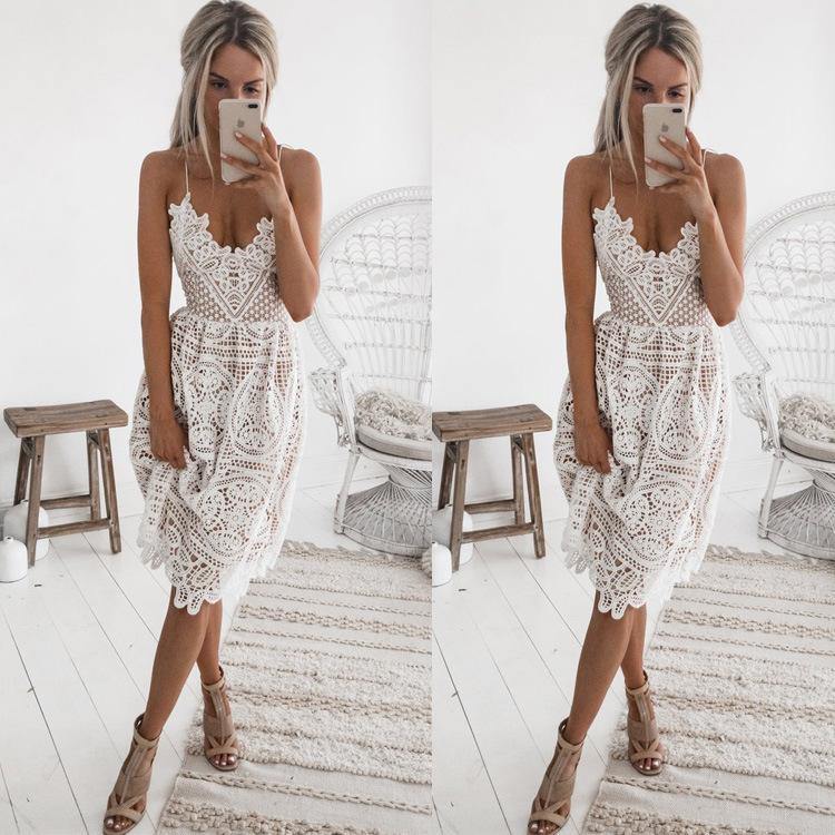 Women Lace Backless Short Dresses-Sexy Dresses-White-S-Free Shipping Leatheretro