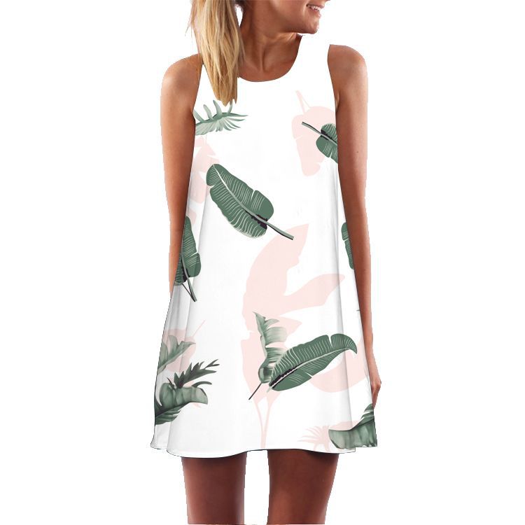 Casual Sleeveless Floral Print Summer Short Dresses-Dresses-LYQ-350-S-Free Shipping Leatheretro
