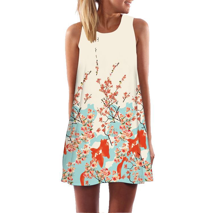 Casual Sleeveless Floral Print Summer Short Dresses-Dresses-LYQ-358-S-Free Shipping Leatheretro