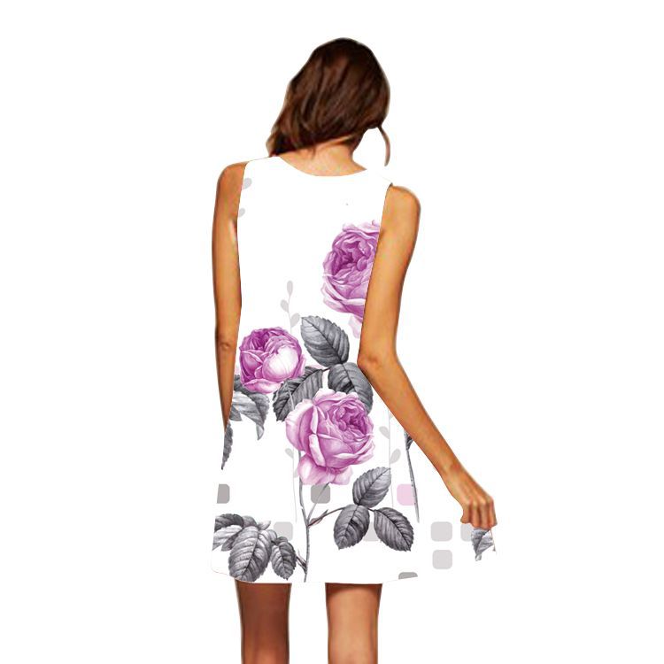 Casual Sleeveless Floral Print Summer Short Dresses-Dresses-LYQ-350-S-Free Shipping Leatheretro