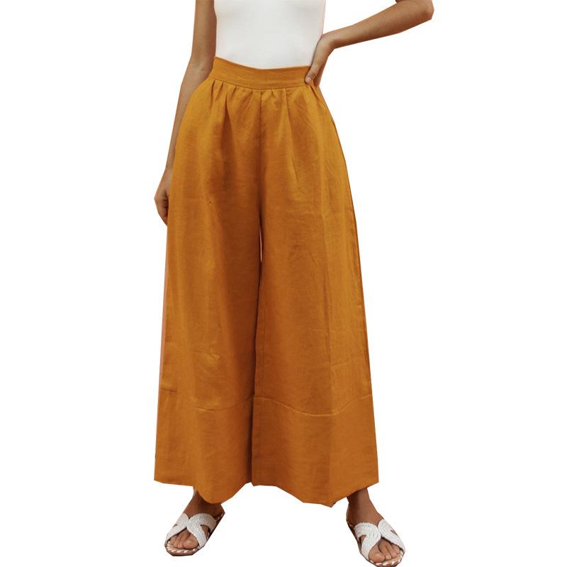 Women Linen Loose Casual Pants-Women Bottoms-Yellow-S-Free Shipping Leatheretro