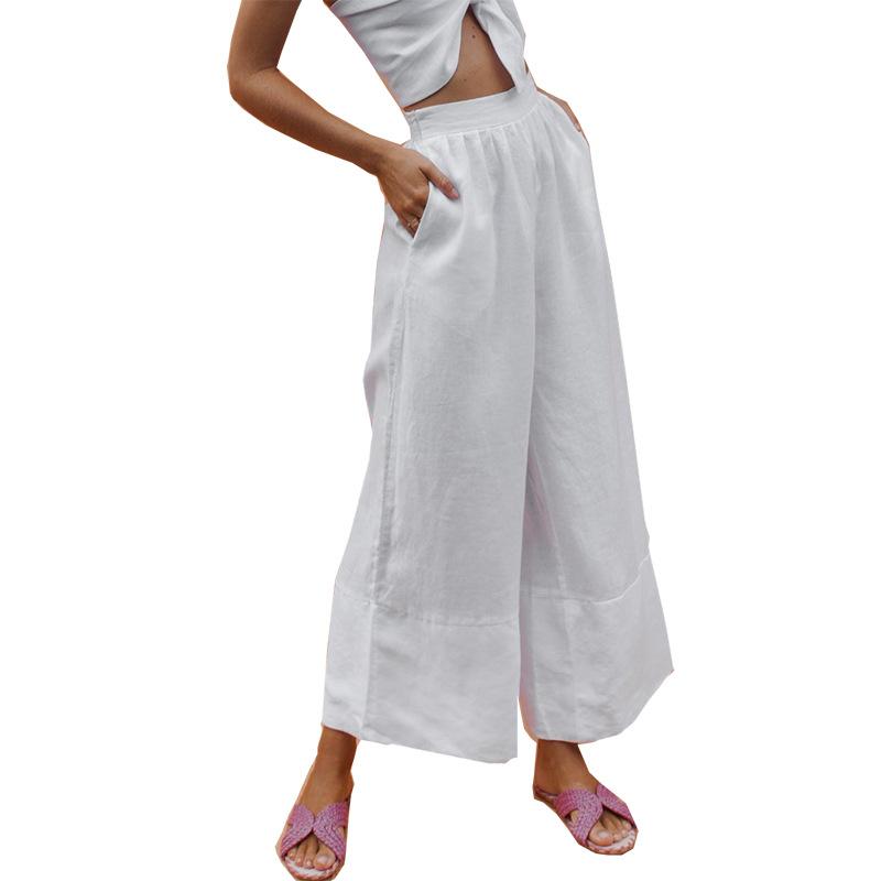 Women Linen Loose Casual Pants-Women Bottoms-White-S-Free Shipping Leatheretro
