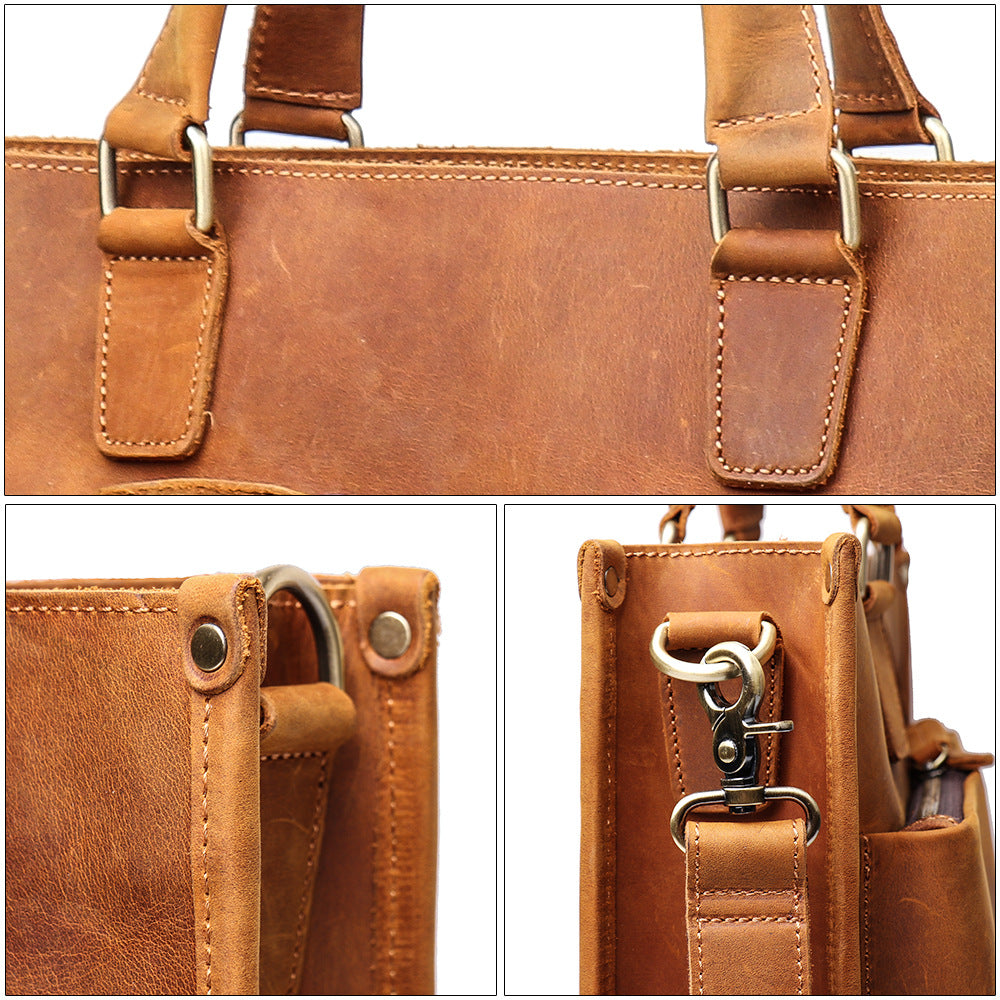 Retro Handmade Leather Briefcase Laptop Bag L9054-Leather Briefcase-Brown-Free Shipping Leatheretro