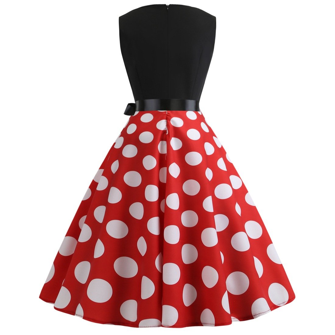 Red Plus Sizes Round Neck Polk Dot Dresses-Vintage Dresses-Red-S-Free Shipping Leatheretro