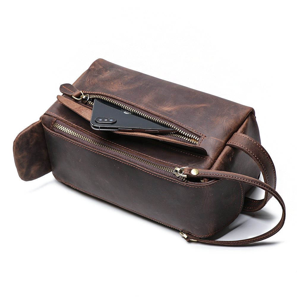 Lady Large Storage Leather Make Up Bags L9049-Leather Women Bags-Brown-Free Shipping Leatheretro