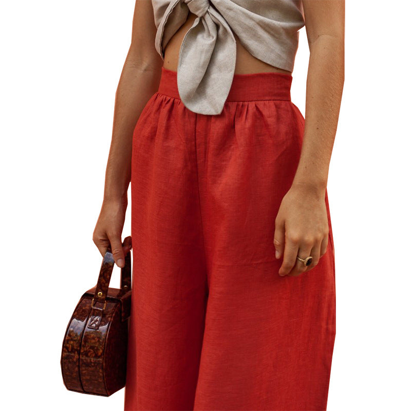 Casual Linen Loose Pants/trousers for Women-Pants-Red-S-Free Shipping Leatheretro