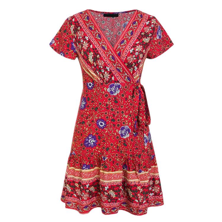 Summer Beach Bohemian Short Dresses-Boho Dresses-Red-S-Free Shipping Leatheretro
