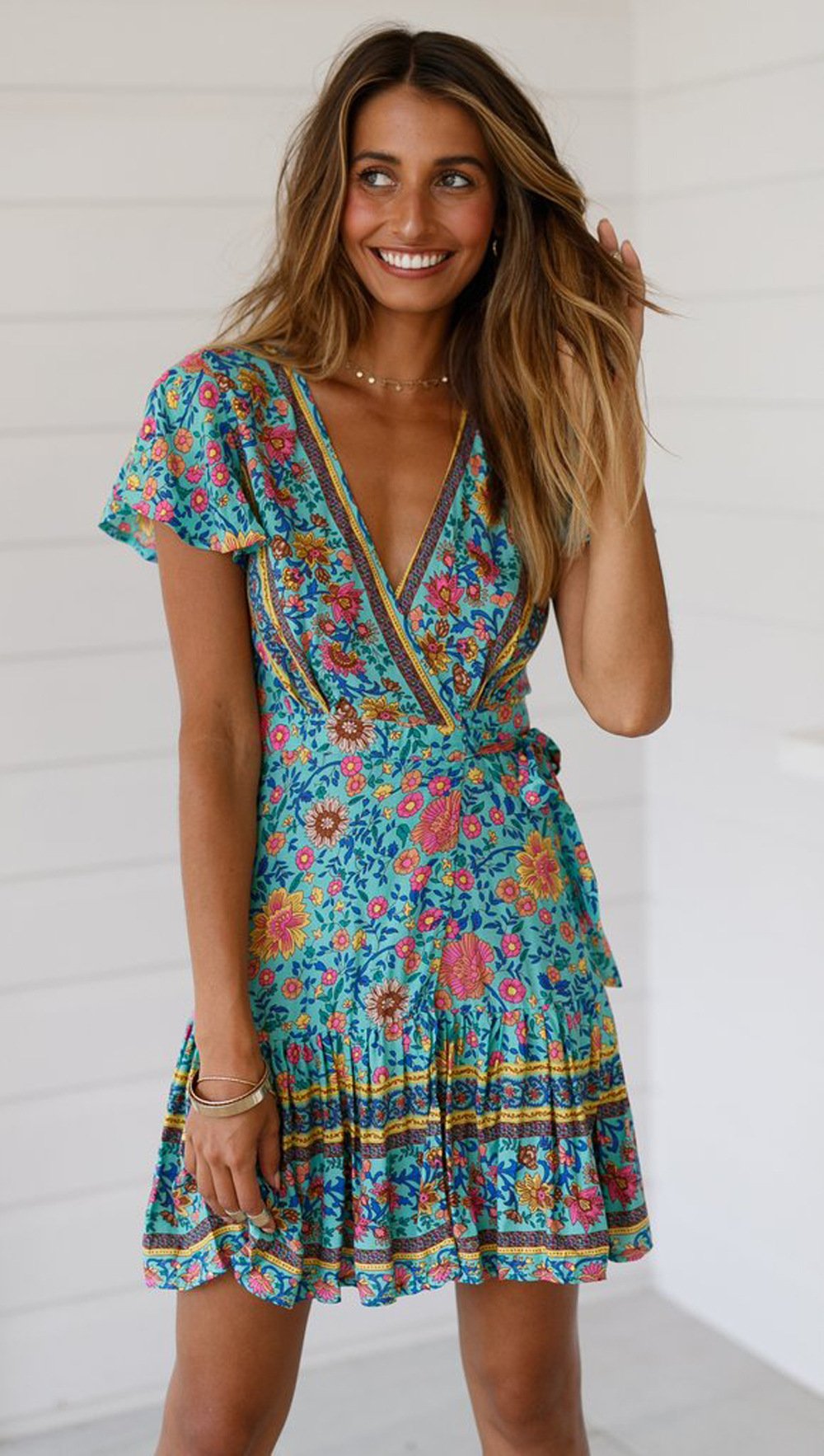 Summer Beach Bohemian Short Dresses-Boho Dresses-Lake Blue-S-Free Shipping Leatheretro