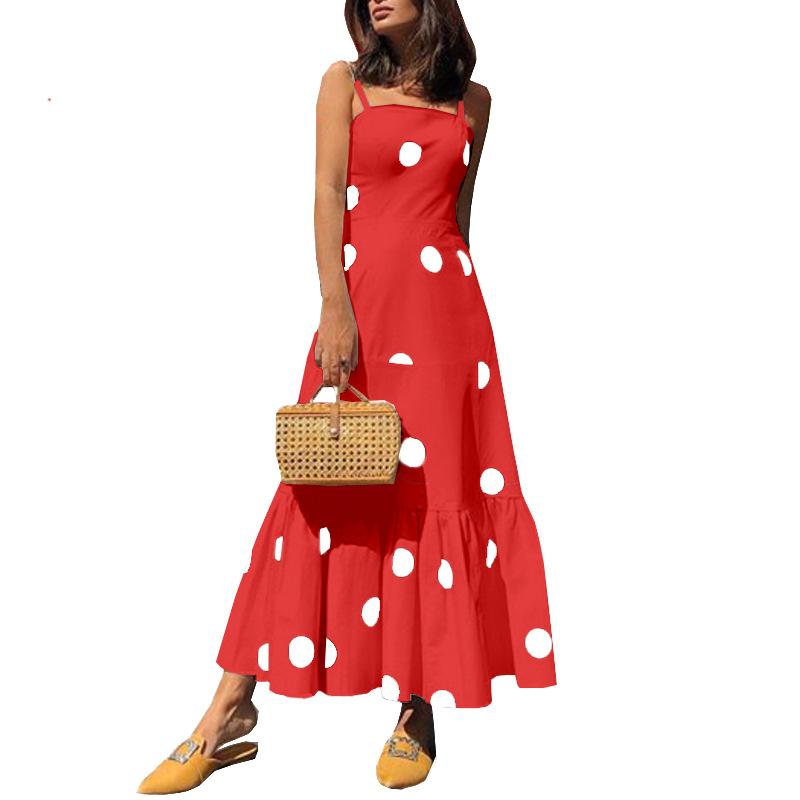 Sexy Strapless Dot Print Dresses-Maxi Dresses-Red-S-Free Shipping Leatheretro