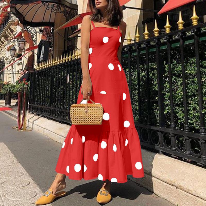 Sexy Strapless Dot Print Dresses-Maxi Dresses-Red-S-Free Shipping Leatheretro