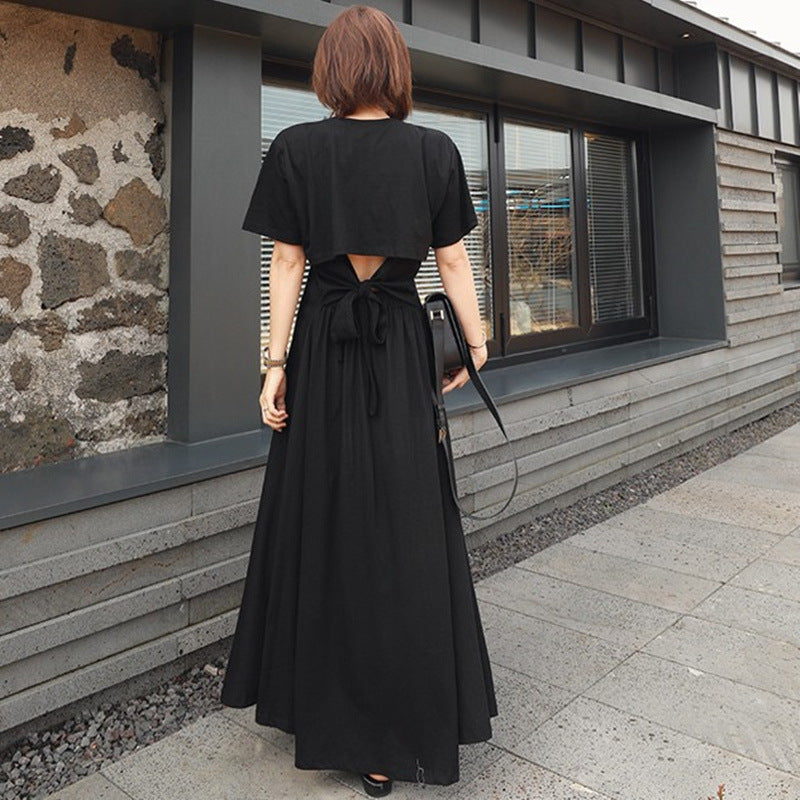 Black Summer Backless Fashion Long Dresses-Dresses-Black-S-Free Shipping Leatheretro