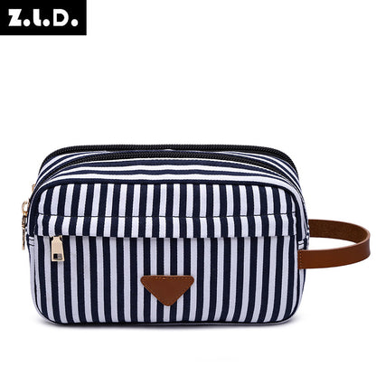 Blue Stiped Cosmetics Storage Bag 7887-Cosmetic & Toiletry Bags-Blue Striped-Free Shipping Leatheretro