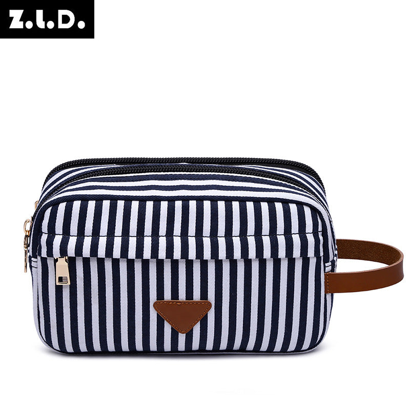 Blue Stiped Cosmetics Storage Bag 7887-Cosmetic & Toiletry Bags-Blue Striped-Free Shipping Leatheretro