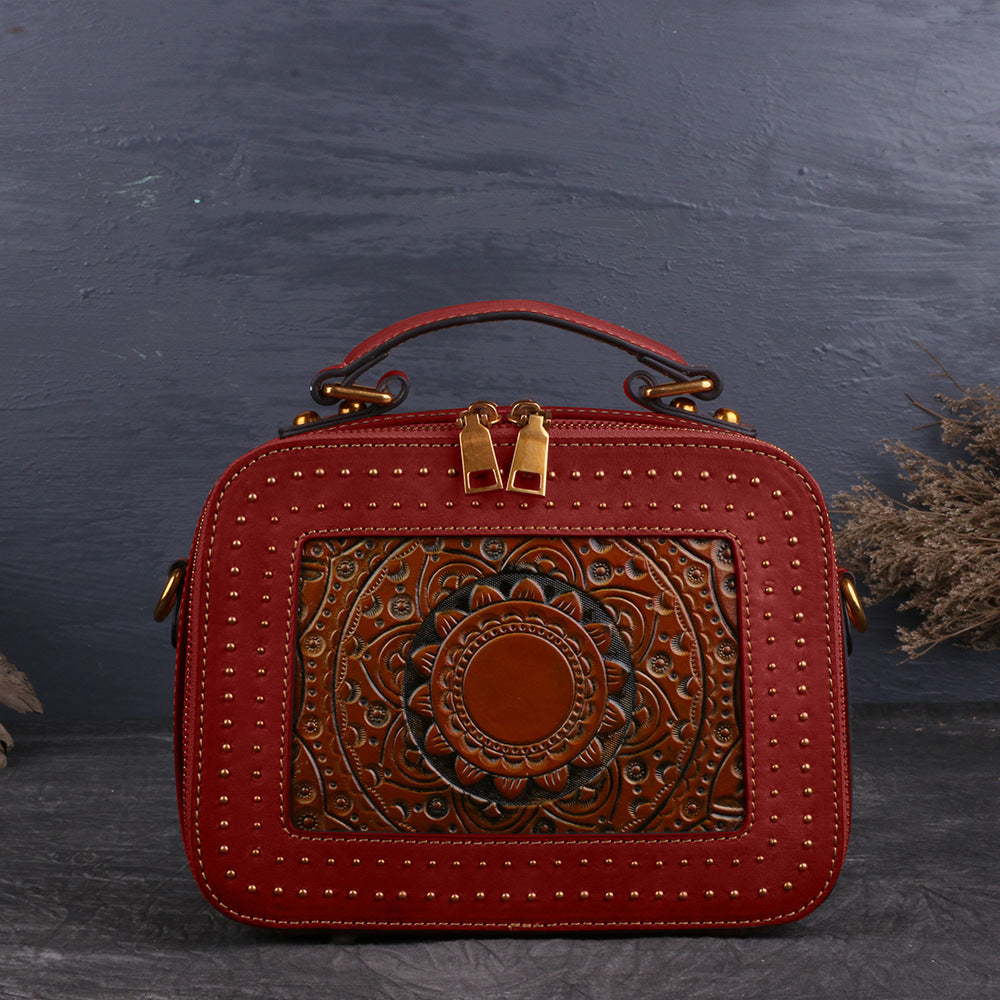 Retro Leather Totem Embrossing Tote Bag for Women 3039-Leather Tote Bag for Women-Brown-Free Shipping Leatheretro