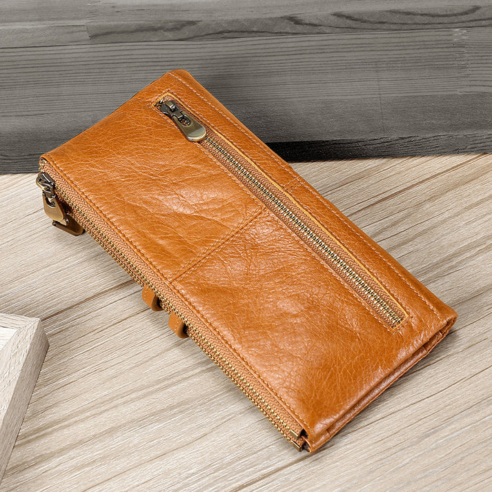 Cowhide Double Zipper Leather Wallets for Women LEATHERETRO