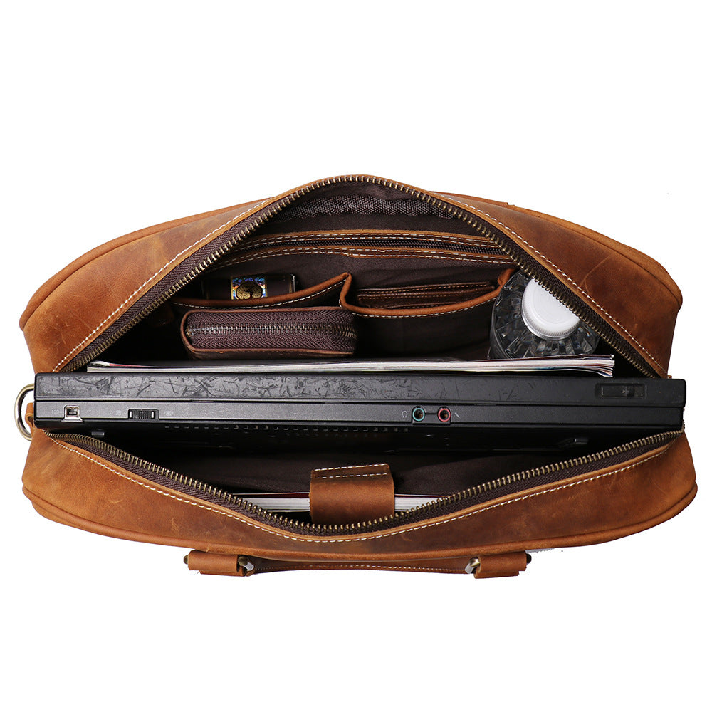Retro Crazy Horse Leather Business Briefcase J1071-Leather Briefcase-Black-Free Shipping Leatheretro