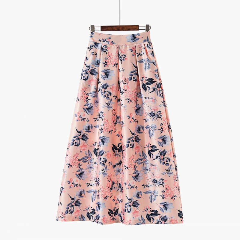 Vintage Floral Print Long Skirts for Women-Skirts-I-S-Free Shipping Leatheretro