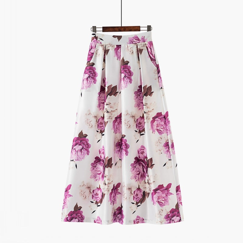 Vintage Floral Print Long Skirts for Women-Skirts-F-S-Free Shipping Leatheretro